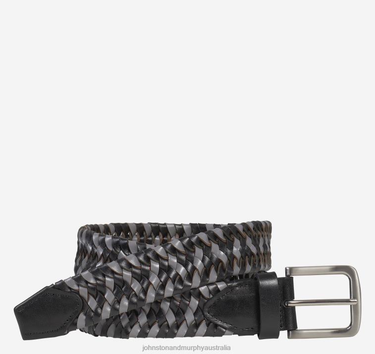 Accessory Black/Gray XB6RX997 Johnston & Murphy Men Woven Stretch-Leather Belt - Image 1