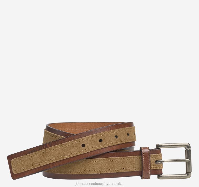 Accessory Brown/Camel XB6RX994 Johnston & Murphy Men Suede Overlay Belt - Image 1
