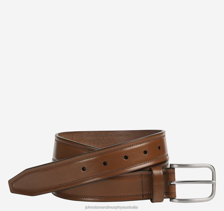 Accessory Brown XB6RX1033 Johnston & Murphy Men Double Self-Stitch Belt - Image 1