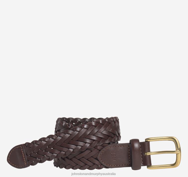 Accessory Brown XB6RX1441 Johnston & Murphy Boy Boys Leather Woven Belt - Image 1