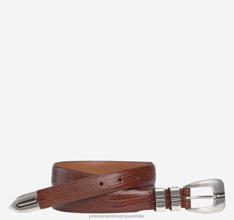 Accessory Cognac XB6RX999 Johnston & Murphy Men Lizard-Grain Ranger Belt - Image 1