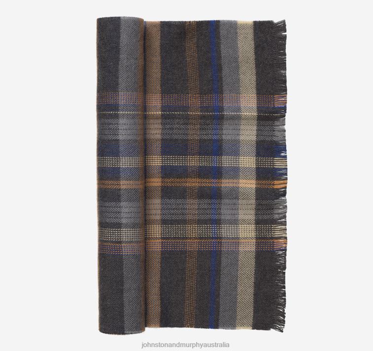 Accessory Gray/Camel Multi XB6RX1164 Johnston & Murphy Men Herringbone Scarf - Image 1