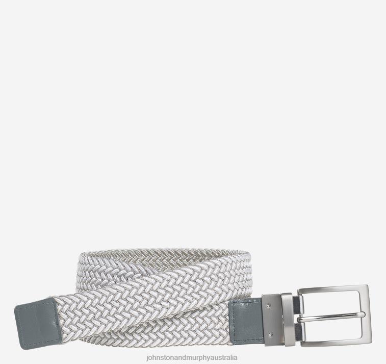 Accessory Gray/White XB6RX964 Johnston & Murphy Men Reversible Stretch-Woven Belt - Image 2