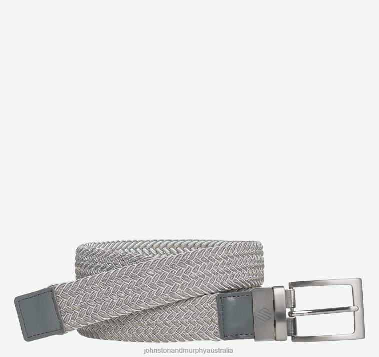 Accessory Gray/White XB6RX964 Johnston & Murphy Men Reversible Stretch-Woven Belt - Image 1