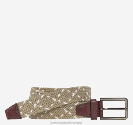 Accessory Khaki/White XB6RX1137 Johnston & Murphy Men Woven Stretch-Knit Belt