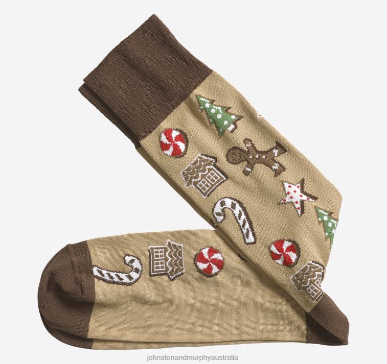 accessory_khaki_xb6rx1003_johnston_murphy_men_gingerbread_cookies_socks.jpg Accessory Khaki XB6RX1003 Johnston & Murphy Men Gingerbread Cookies Socks - Image 1