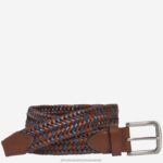Accessory Mahogany/Navy XB6RX996 Johnston & Murphy Men Woven Stretch-Leather Belt