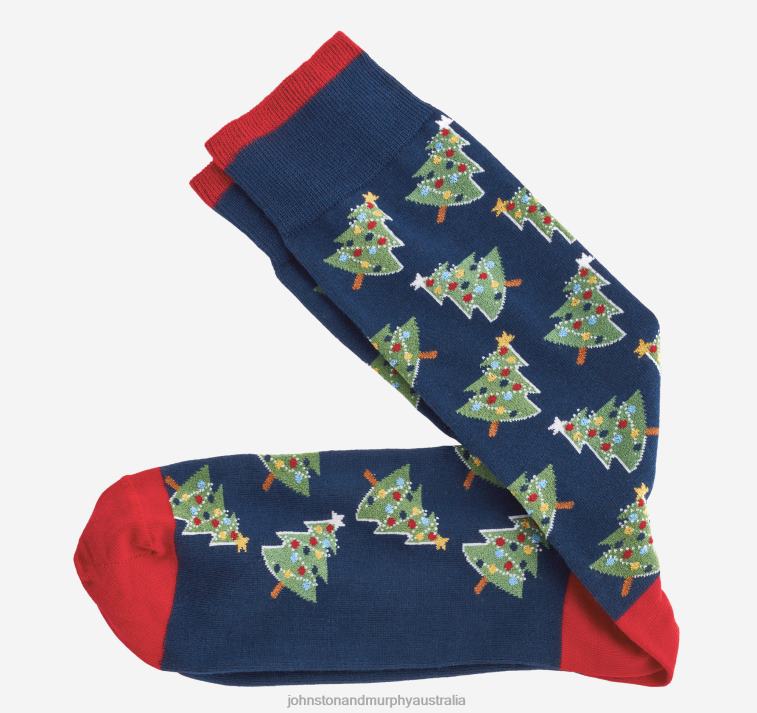 Accessory Navy Christmas Trees XB6RX1008 Johnston & Murphy Men Pima Cotton Holiday-Themed Socks - Image 1