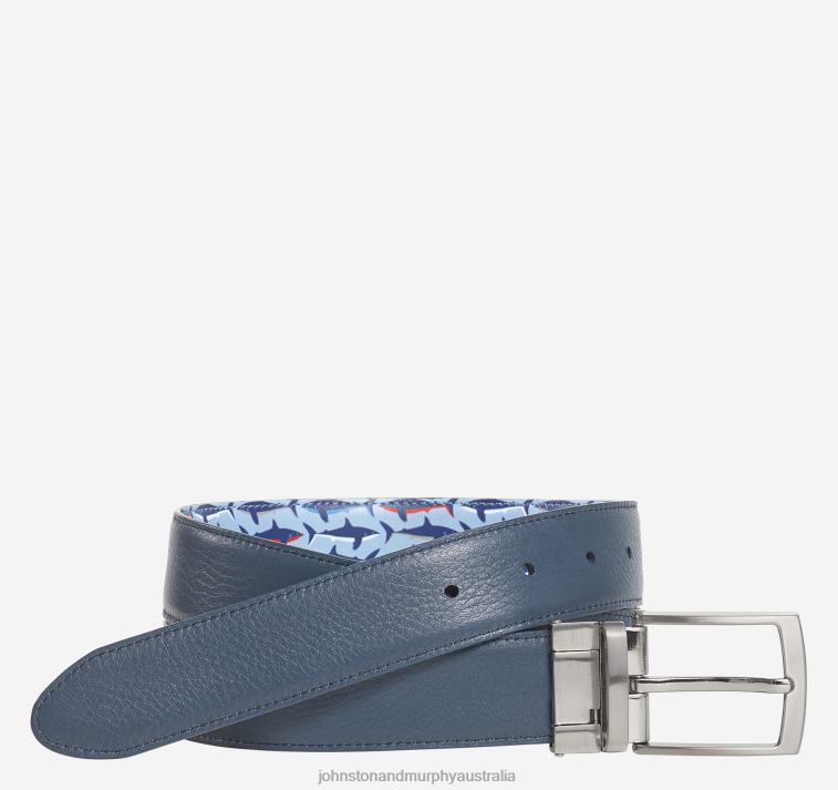 Accessory Navy/Sharks XB6RX980 Johnston & Murphy Men Reversible Printed Leather Belt - Image 2