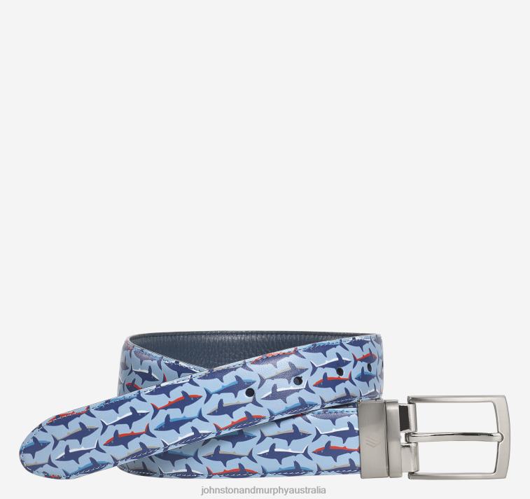 accessory_navy_sharks_xb6rx980_johnston_murphy_men_reversible_printed_leather_belt.jpg Accessory Navy/Sharks XB6RX980 Johnston & Murphy Men Reversible Printed Leather Belt - Image 1