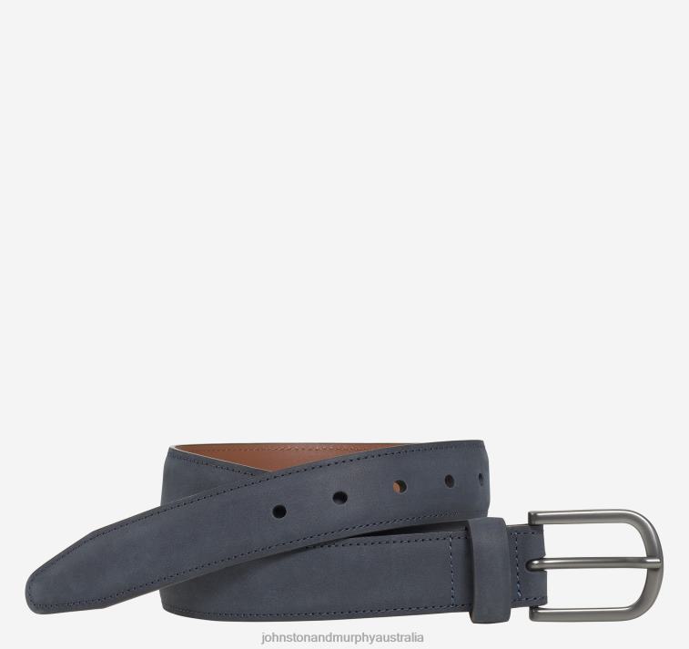 Accessory Navy XB6RX1020 Johnston & Murphy Men Oiled Contrast Stitched Belt - Image 1