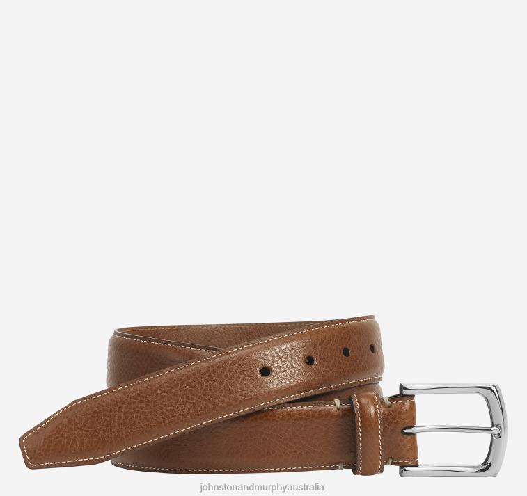 accessory_tan_xb6rx1100_johnston_murphy_men_topstitched_leather_belt.jpg Accessory Tan XB6RX1100 Johnston & Murphy Men Topstitched Leather Belt - Image 1