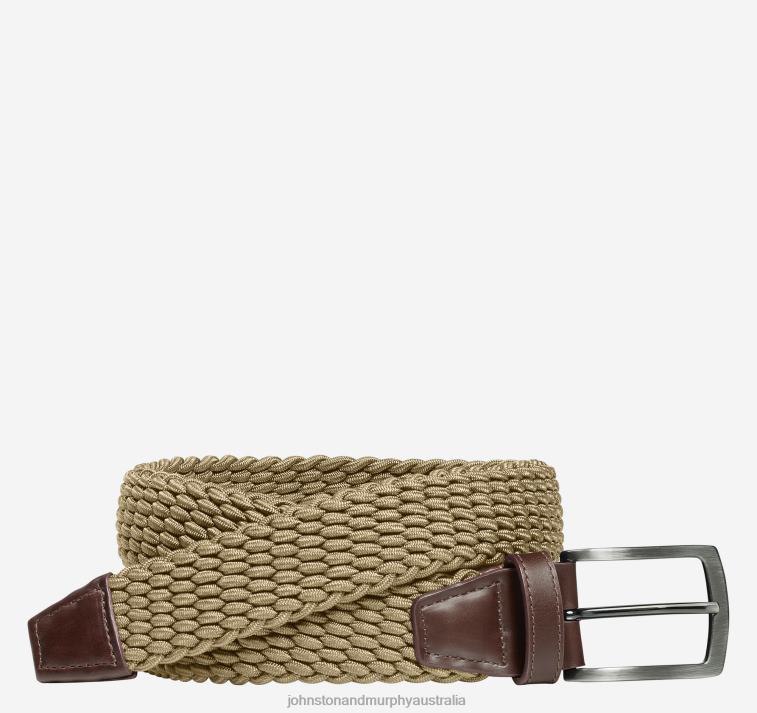 Accessory Tan XB6RX1145 Johnston & Murphy Men Woven Stretch-Knit Belt - Image 1
