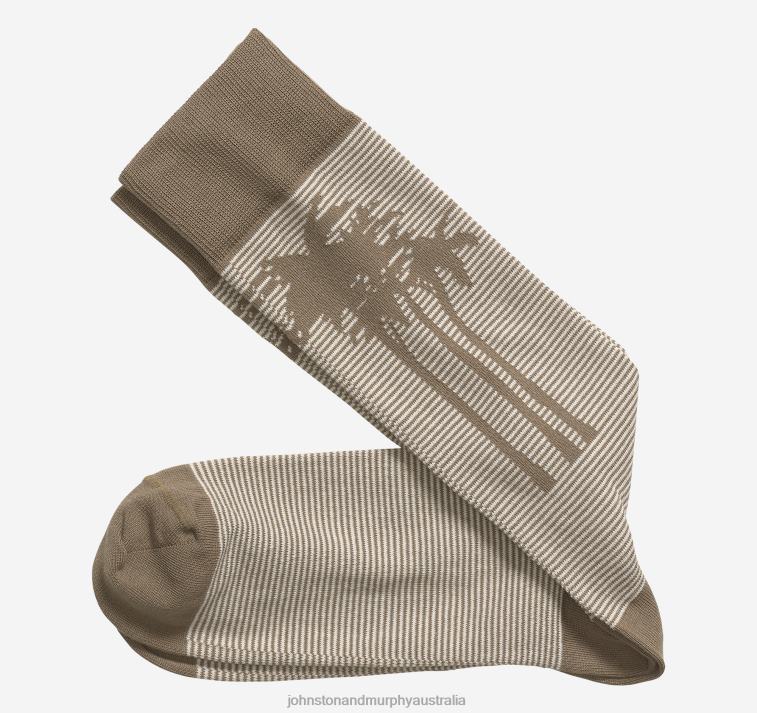 Accessory Tan XB6RX1162 Johnston & Murphy Men Striped Palm Tree Socks - Image 1