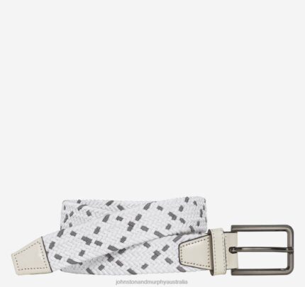 Accessory White/Gray XB6RX1138 Johnston & Murphy Men Woven Stretch-Knit Belt