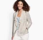 Apparel Beige XB6RX1290 Johnston & Murphy Women Boucle Shawl-Collar Jacket