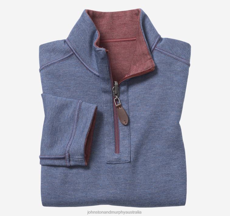 Apparel Berry/Blue XB6RX1371 Johnston & Murphy Boy Boys Reversible Solid Quarter Zip - Image 2