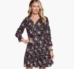 Apparel Black/Pink XB6RX1293 Johnston & Murphy Women Tiered Printed Dress