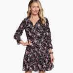Apparel Black/Pink XB6RX1293 Johnston & Murphy Women Tiered Printed Dress