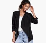 Apparel Black XB6RX1286 Johnston & Murphy Women Draped Open-Front Blazer