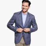 Apparel Blue/Brown XB6RX663 Johnston & Murphy Men Windowpane Blazer
