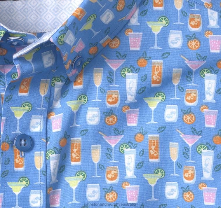 Apparel Blue Cocktail XB6RX411 Johnston & Murphy Men Printed Cotton Short-Sleeve Shirt - Image 2