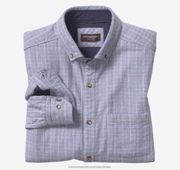 Apparel Blue Glen Plaid XB6RX761 Johnston & Murphy Men Double-Layer Long-Sleeve Shirt - Image 1