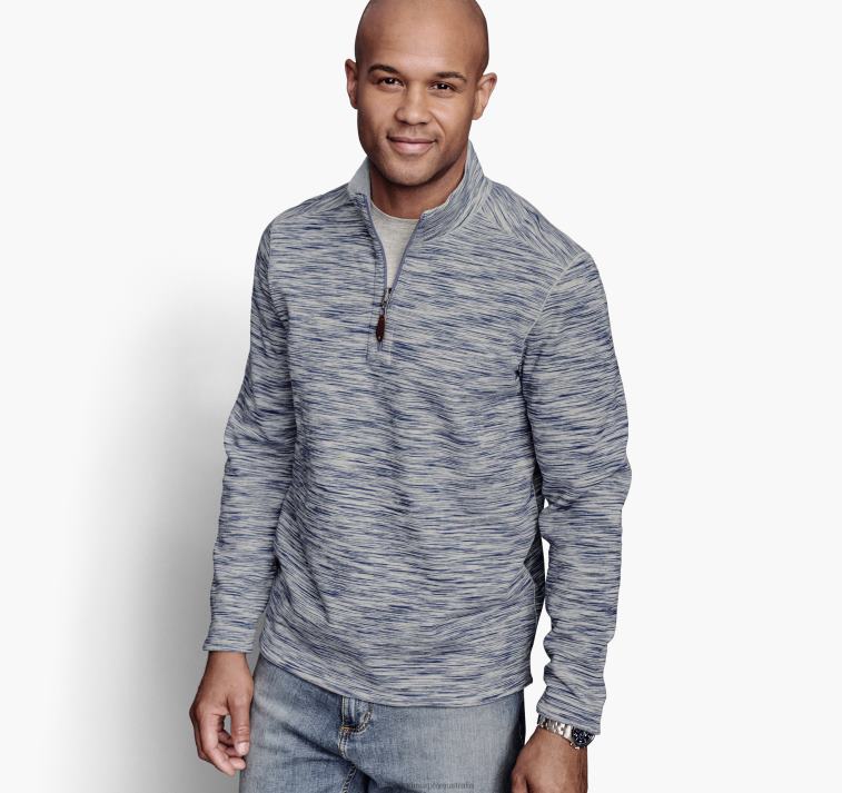 Apparel Blue/Gray Heather XB6RX813 Johnston & Murphy Men Reversible Space-Dyed Quarter-Zip - Image 1