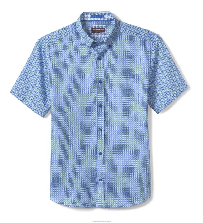 Apparel Blue/Green Diamond Circle XB6RX432 Johnston & Murphy Unisex Textured Cotton Short-Sleeve Shirt - Image 3