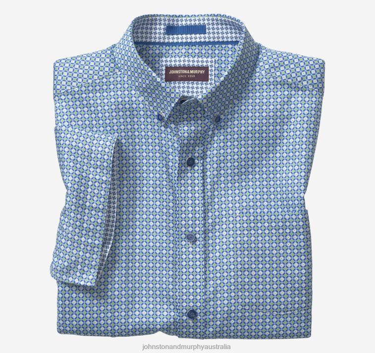 Apparel Blue/Green Diamond Circle XB6RX432 Johnston & Murphy Unisex Textured Cotton Short-Sleeve Shirt - Image 4