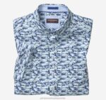 Apparel Blue Hidden Shark XB6RX455 Johnston & Murphy Men Printed Cotton Short-Sleeve Shirt