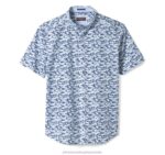 Apparel Blue Hidden Shark XB6RX455 Johnston & Murphy Men Printed Cotton Short-Sleeve Shirt - Image 3