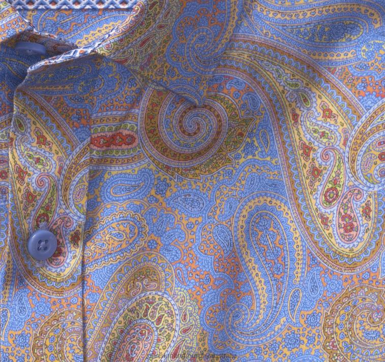 Apparel Blue Large Paisley XB6RX742 Johnston & Murphy Men Printed Cotton Shirt - Image 2