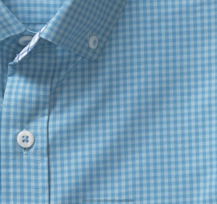 Apparel Blue/Light Blue Gingham XB6RX581 Johnston & Murphy Men XC4 Long-Sleeve Stretch-Woven Shirt - Image 2