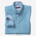 Apparel Blue/Light Blue Gingham XB6RX581 Johnston & Murphy Men XC4 Long-Sleeve Stretch-Woven Shirt
