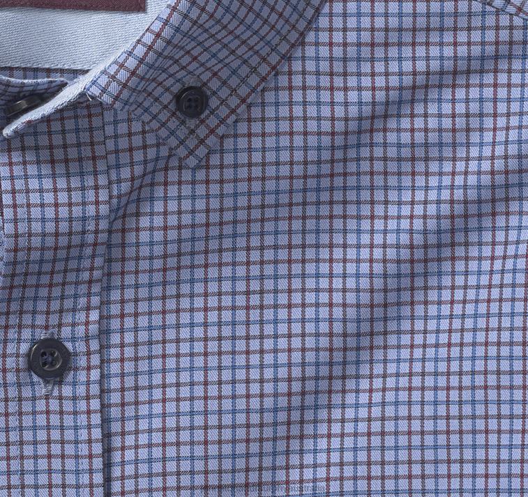 Apparel Blue Micro Check XB6RX678 Johnston & Murphy Men Long-Sleeve Twill Checked Shirt - Image 2