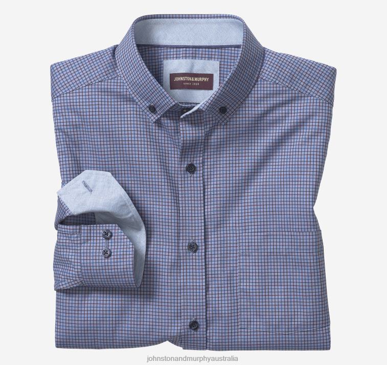 Apparel Blue Micro Check XB6RX678 Johnston & Murphy Men Long-Sleeve Twill Checked Shirt - Image 1