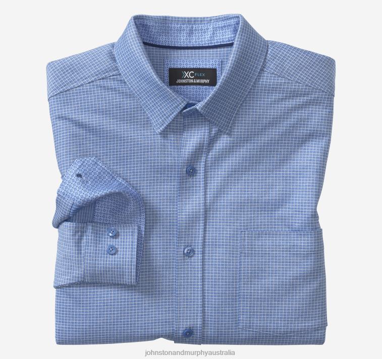 apparel_blue_micro_grid_xb6rx687_johnston_murphy_men_xc_flex_stretch_long_sleeve_shirt.jpg Apparel Blue Micro Grid XB6RX687 Johnston & Murphy Men XC Flex Stretch Long-Sleeve Shirt - Image 1