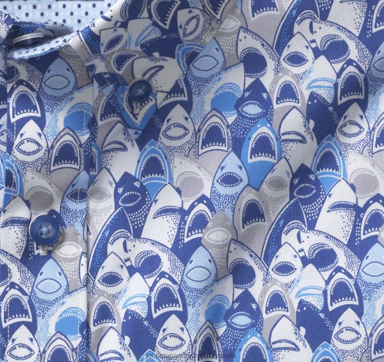 Apparel Blue Mouth Shark XB6RX409 Johnston & Murphy Men Printed Cotton Short-Sleeve Shirt - Image 2
