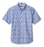 Apparel Blue Mouth Shark XB6RX409 Johnston & Murphy Men Printed Cotton Short-Sleeve Shirt - Image 3