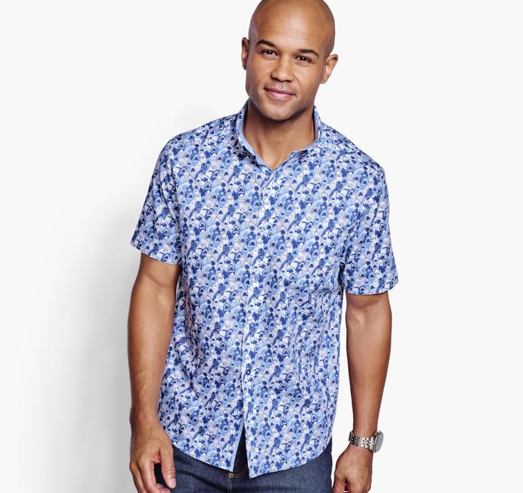 apparel_blue_mouth_shark_xb6rx409_johnston_murphy_men_printed_cotton_short_sleeve_shirt.jpg Apparel Blue Mouth Shark XB6RX409 Johnston & Murphy Men Printed Cotton Short-Sleeve Shirt - Image 1