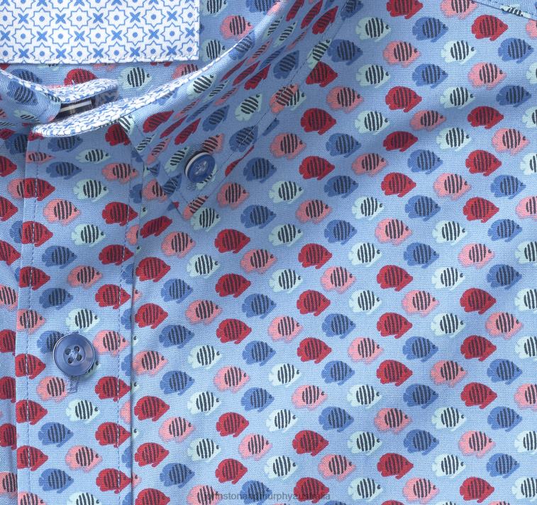 Apparel Blue Multi Fish XB6RX895 Johnston & Murphy Men Printed Cotton Short-Sleeve Shirt - Image 2