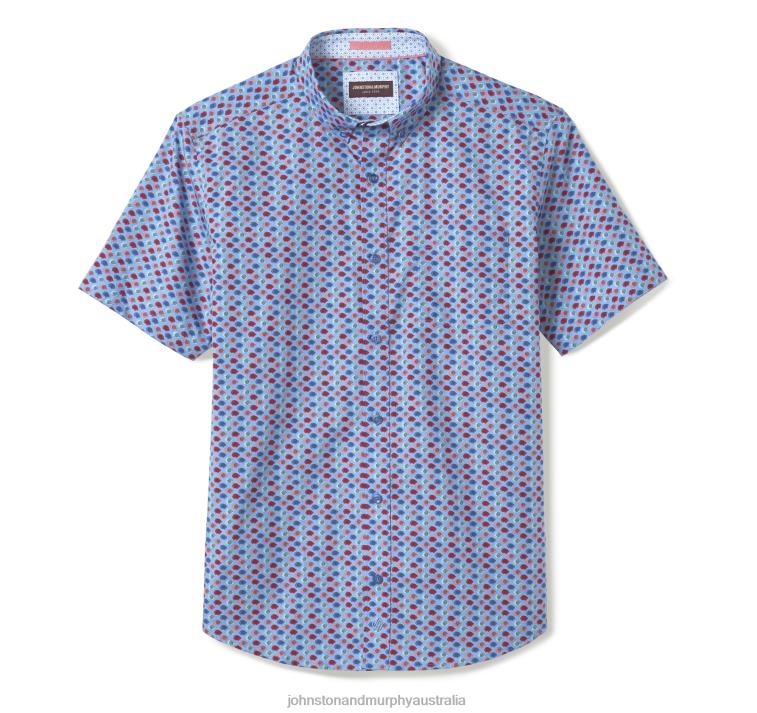 Apparel Blue Multi Fish XB6RX895 Johnston & Murphy Men Printed Cotton Short-Sleeve Shirt - Image 3