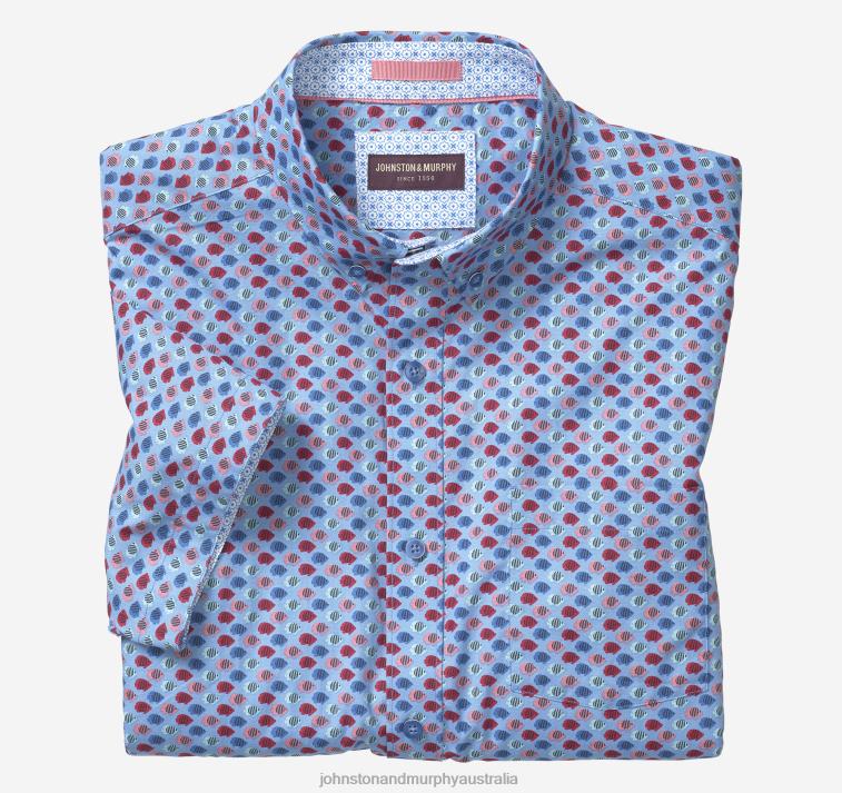 Apparel Blue Multi Fish XB6RX895 Johnston & Murphy Men Printed Cotton Short-Sleeve Shirt - Image 1