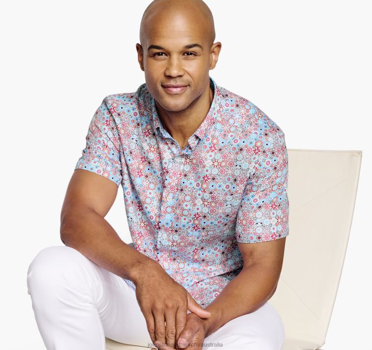 apparel_blue_multi_floral_mosaic_xb6rx465_johnston_murphy_unisex_textured_cotton_short_sleeve_shirt.jpg Apparel Blue Multi Floral Mosaic XB6RX465 Johnston & Murphy Unisex Textured Cotton Short-Sleeve Shirt - Image 1