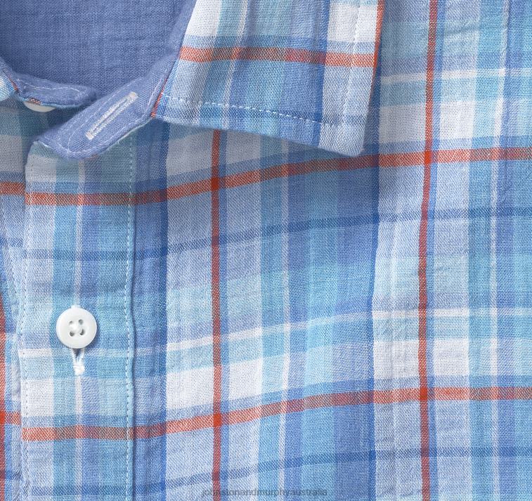 Apparel Blue Multi Plaid XB6RX754 Johnston & Murphy Unisex Double-Layer Short-Sleeve Shirt - Image 2