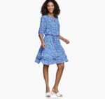 Apparel Blue Multi XB6RX1295 Johnston & Murphy Women Tiered Floral-Print Dress - Image 2
