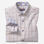 Apparel Blue/Orange Quad Grid XB6RX727 Johnston & Murphy Men Long-Sleeve Dress Shirt