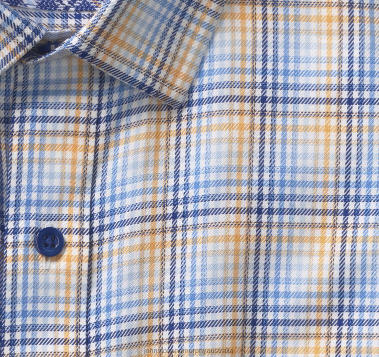 Apparel Blue/Orange Shadow Check XB6RX728 Johnston & Murphy Men Long-Sleeve Dress Shirt - Image 2