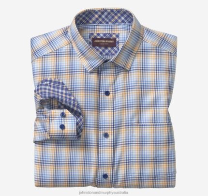 Apparel Blue/Orange Shadow Check XB6RX728 Johnston & Murphy Men Long-Sleeve Dress Shirt